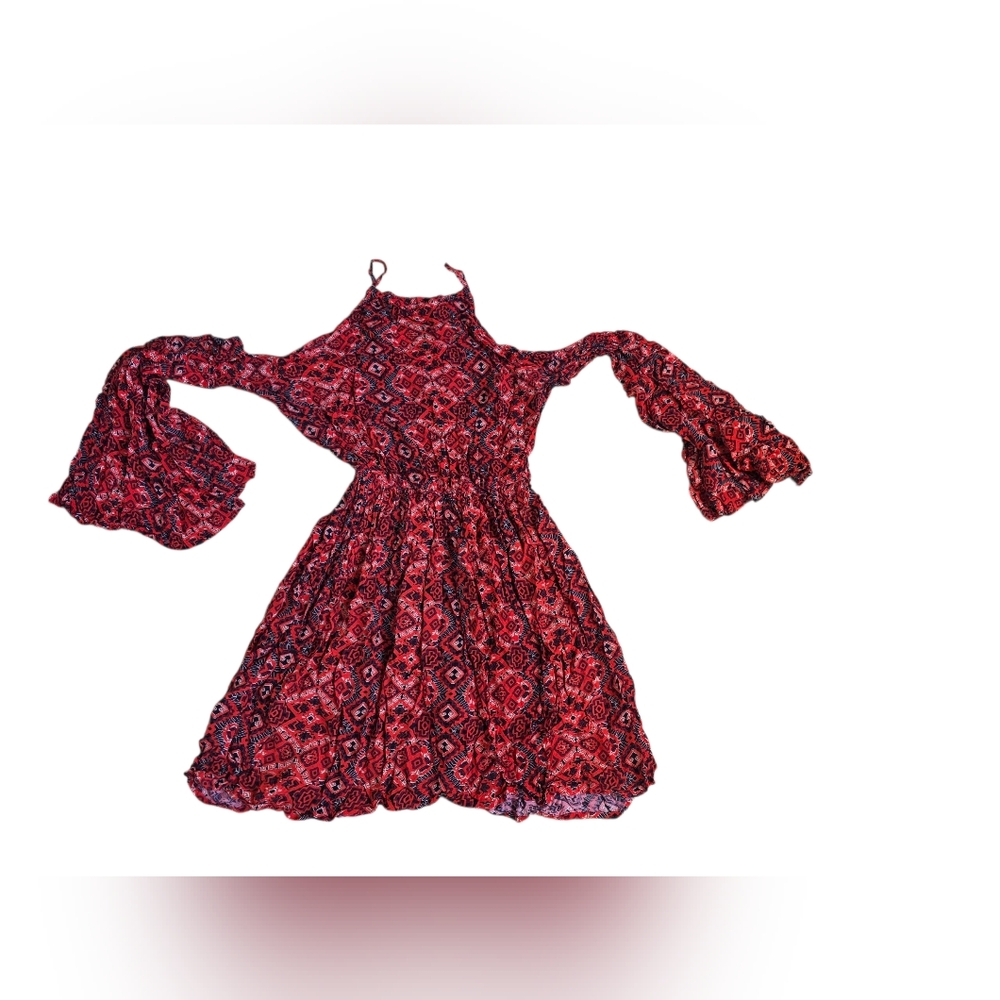 Abercrombie & Fitch Red Bandana Print Shoulderless Longsleeve Vicose MiniDress S